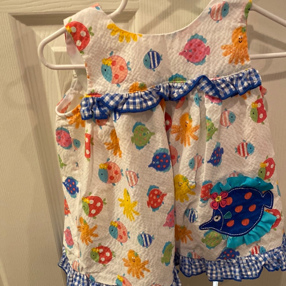 Bonnie baby 12m dress, open back with ruffle bloomers